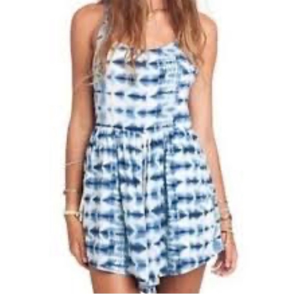 Billabong Blue & White Backless Shorts Romper-Size M